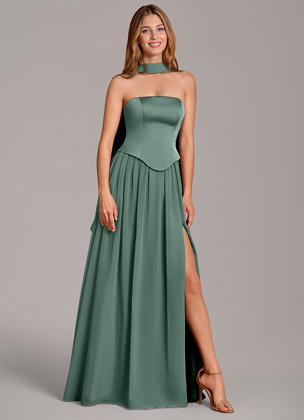 Azazie Cadence Brautjungfernkleider Wandelbar A-Linie Korsett Stretch-Satin Kleid Eukalyptus image1