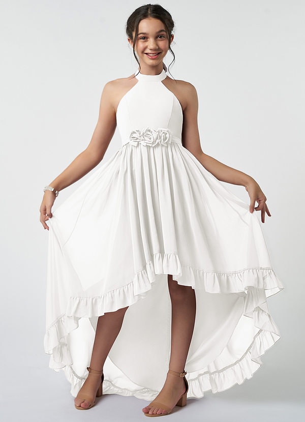 Azazie Hermione Junior White A-Line Chiffon Dress image1