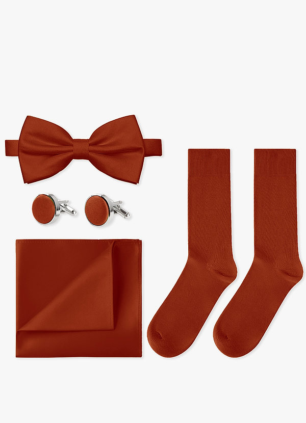 front Conjunto de pajarita, pañuelo de bolsillo, gemelos y calcetines a juego