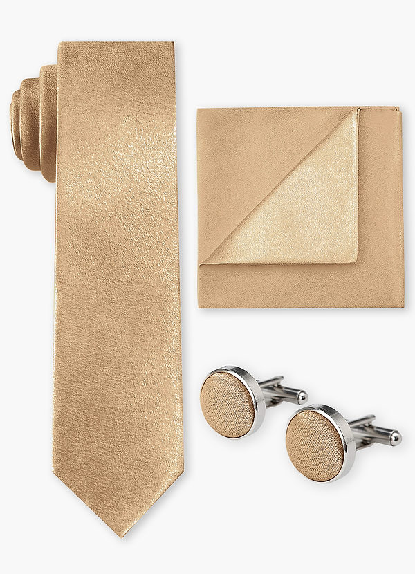 front Conjunto de corbata ancha, pañuelo de bolsillo y gemelos de satén metalizado