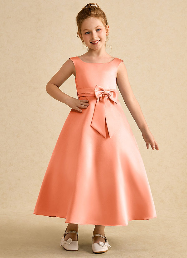 Azazie Eve Abiti da Ragazza di Fiori Abito A-Line in Raso Opaco Plissettato Tramonto image1