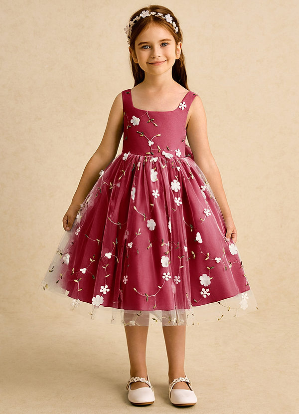 Azazie Bean Flower Girl Dresses Scarlet Ball-Gown Sleeveless Tulle Dress image1