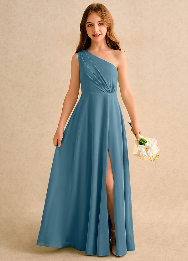 Azazie Puddles Girls Formal Klänningar för brudeflicka Klä A-Line i Chiffong Ena axeln image1