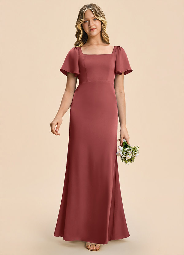 Azazie Chace Junior Terracotta Sheath Stretch Satin Dress image1