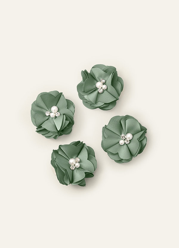 front Juego de cuatro pinzas para el cabello de satén elástico de colores a juego