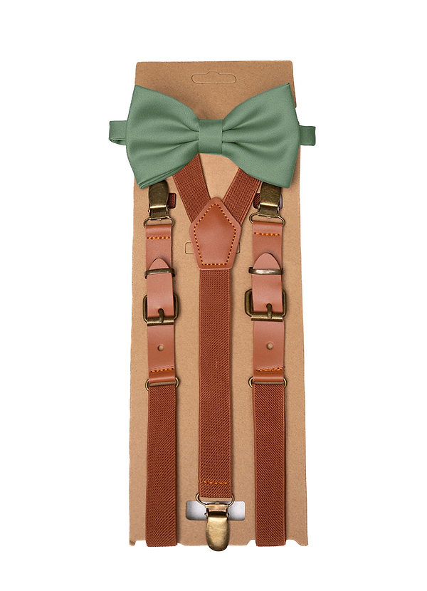 front Matching Matte Satin Pre-Tied Bow Tie & Suspenders Set