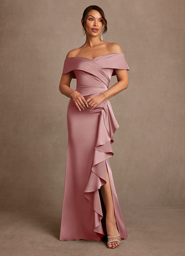 Azazie Kirsty Vestidos para la madre de la novia Vestido de Rosa Polvorienta de Satén Elástico de Corte Recto con Vestidos sin tirantes image1