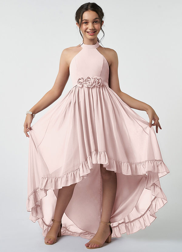 Azazie Hermione Junior Blushing Pink A-Line Chiffon Dress image1