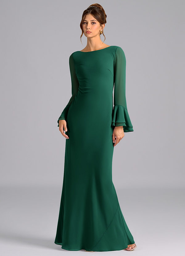 Azazie Leone Bridesmaid Dresses Vestido Esmeralda de Chiffon de sereia com Espartilho image1
