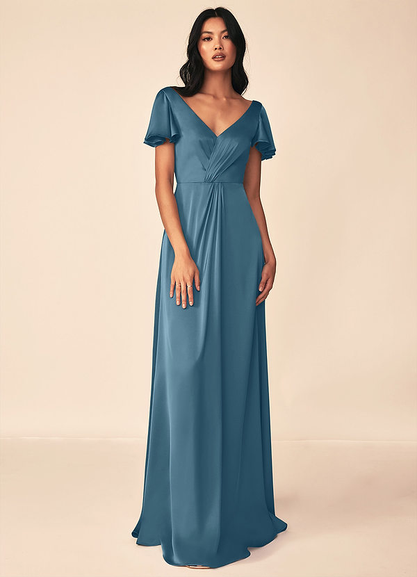 Azazie Soren Bridesmaid Dresses Bermuda Flowy Pleated Stretch Satin Dress image1