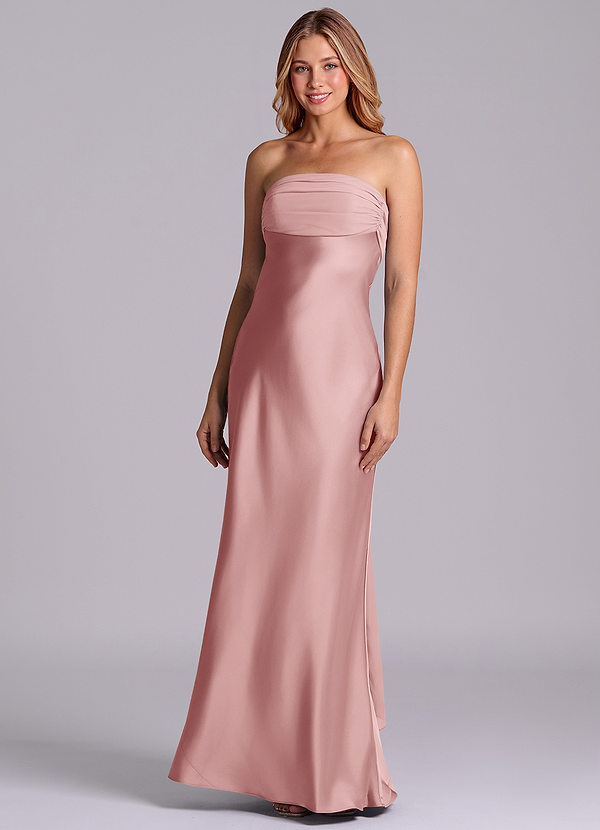 Azazie Ailanie Brudtärneklänningar Klä av Tubklänning i Stretch Satin Axelbandslös Dammig Ros image1