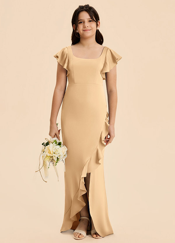 Azazie Demi Junior A-Linie Schleifen Stretch-Satin Kleid Gold image1