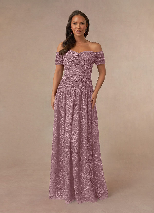 Azazie Lucretia Mother of the Bride Dresses A-Line Sweetheart Off the Shoulder Lace Floor-Length Dress image1