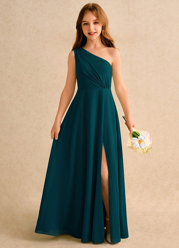 Azazie Puddles Girls Formal Klänningar för brudeflicka Klä A-Line i Chiffong Ena axeln image1