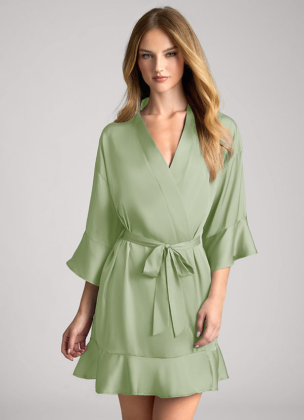 front Verde Salvia Vestaglia in raso con volant