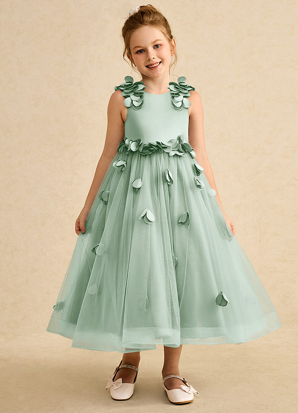 Azazie Atta Flower Girl Dresses Agave A-Line One Shoulder Tulle Dress image1
