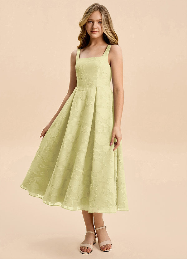 Azazie Amalie Junior Vestido de Sorbete De Limón de Devorado Floral de Corte en A con Volante image1