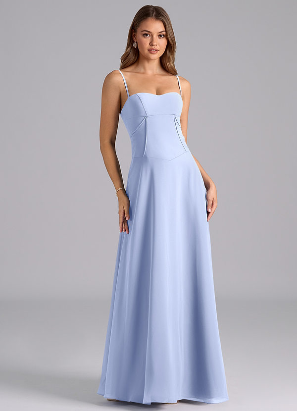 Azazie Valentine Bridesmaid Dresses Vestido Gelo de Chiffon de Linha A com Espartilho image1