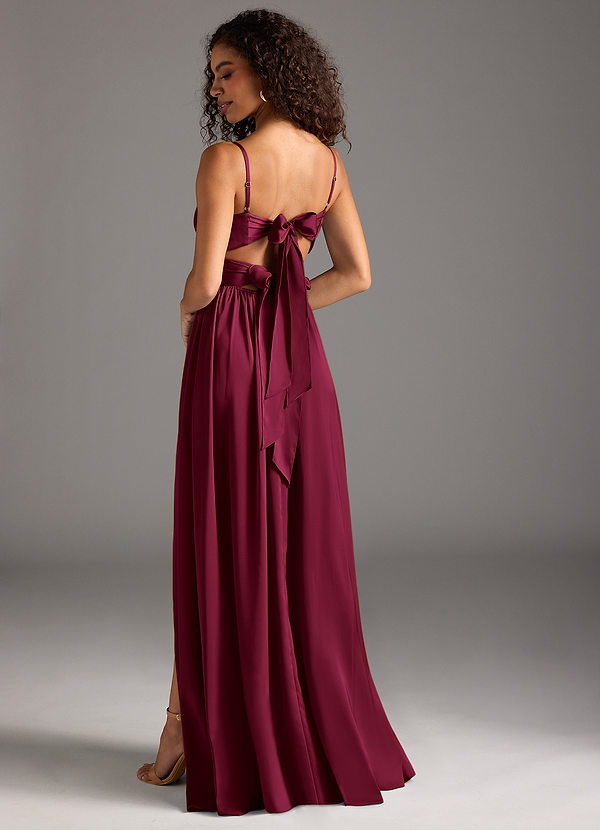 azazie maroon stretch satin dress Azazie A-Line Square Neck Long Sleeve Floor-Length Stretch Satin Bridesmaid Dresses