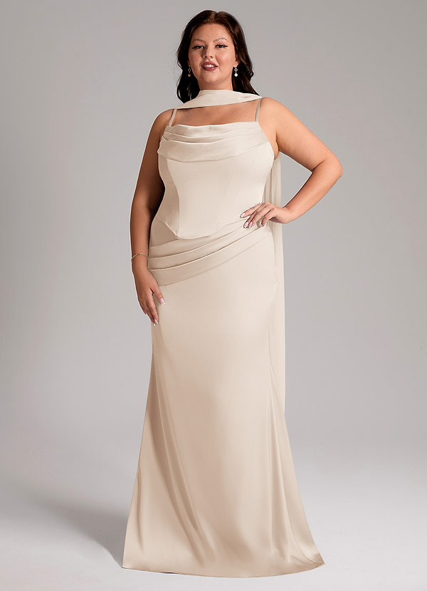 Azazie Sorrel Bridesmaid Dresses White Alabaster Mermaid Strapless Stretch Satin Convertible Dress image1