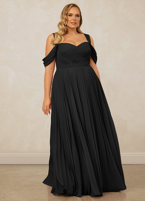 Christian Siriano Bridal for Azazie 1013 Robes Demoiselle d'honneur Robe Trapèze en Mousseline de soie Épaule décolletée Noir image1