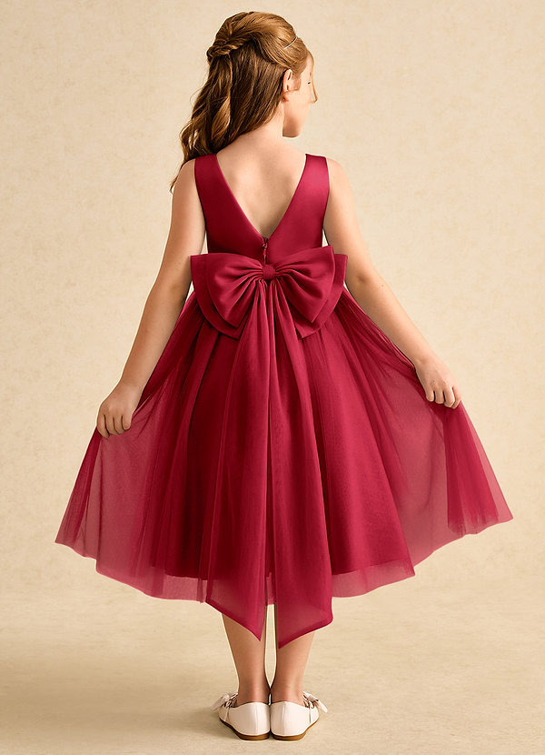 Azazie Winnie Flower Girl Dresses Vestir Escarlate de Tule de Vestido de baile com Arco image1