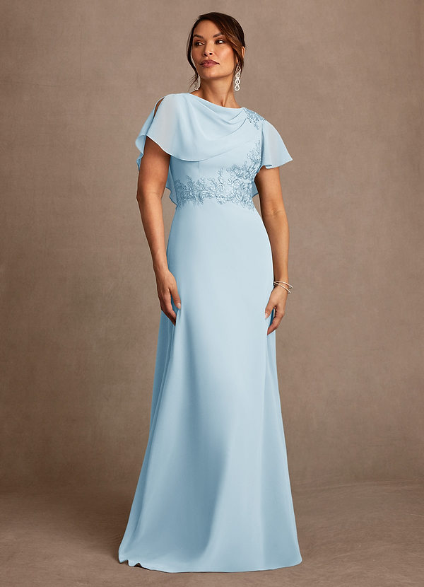 Azazie Frieda Brautmutterkleider A-Linie Applizieren Chiffon Kleid Himmelblau image1