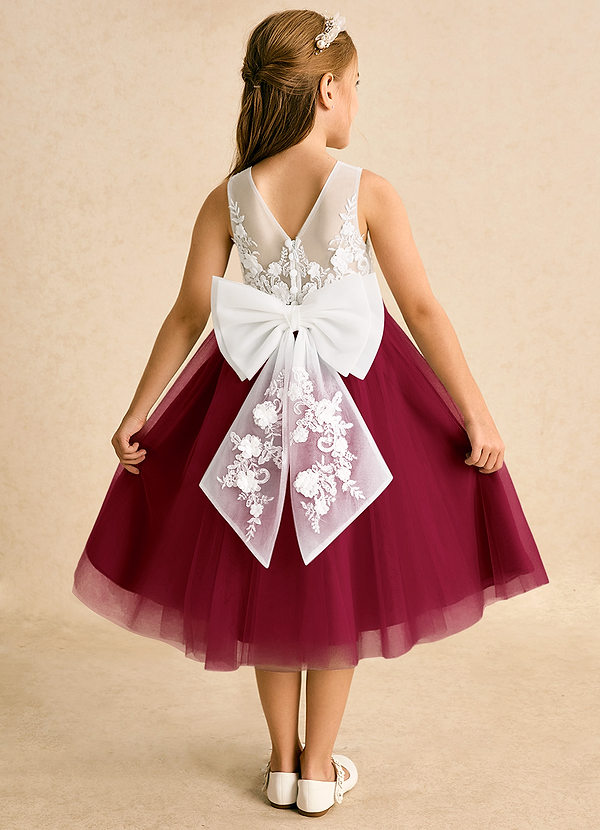 Azazie Lina Flower Girl Dresses Ivory Burgundy Ball-Gown Lace Dress image1