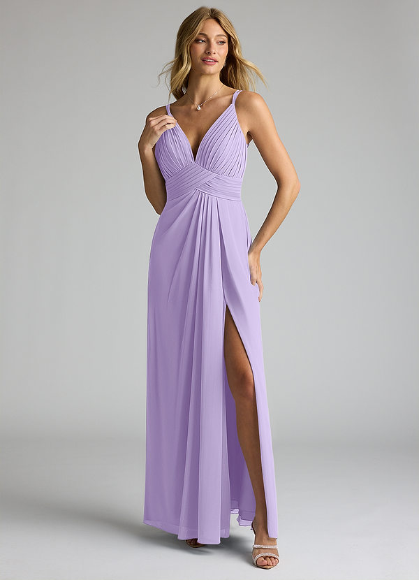 Azazie Maren Allure Brautjungfernkleider A-Linie V-Hals Spitze Chiffon Kleid Flieder image1