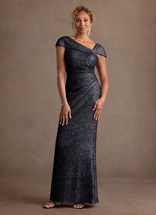 Azazie Carmelita Robes de mère de la mariée Robe Fourreau en Tricot métallique Plissé Bleu Orageux image1