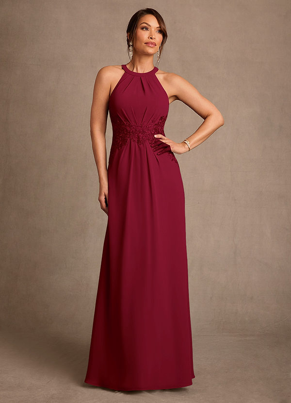 Azazie Georgie Mother of the Bride Dresses Vestido Borgonha de Chiffon de Linha A com Renda image1