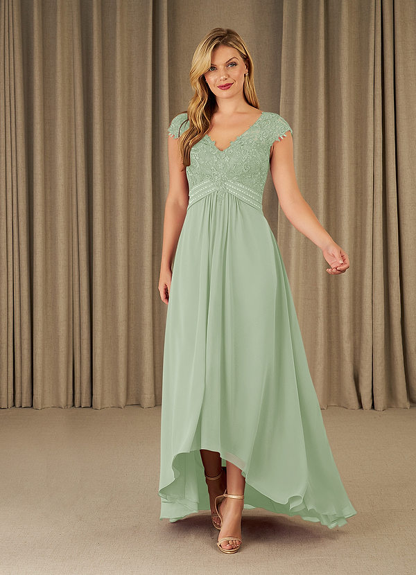 Aizen Lace Asymmetric Ruffle Midi Dress