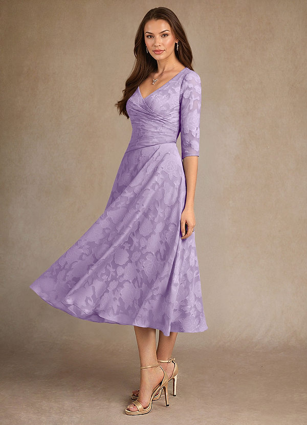 Azazie Durant Mother of the Brides Dresses Lilac A-Line Pleated Floral Burnout Dress image1