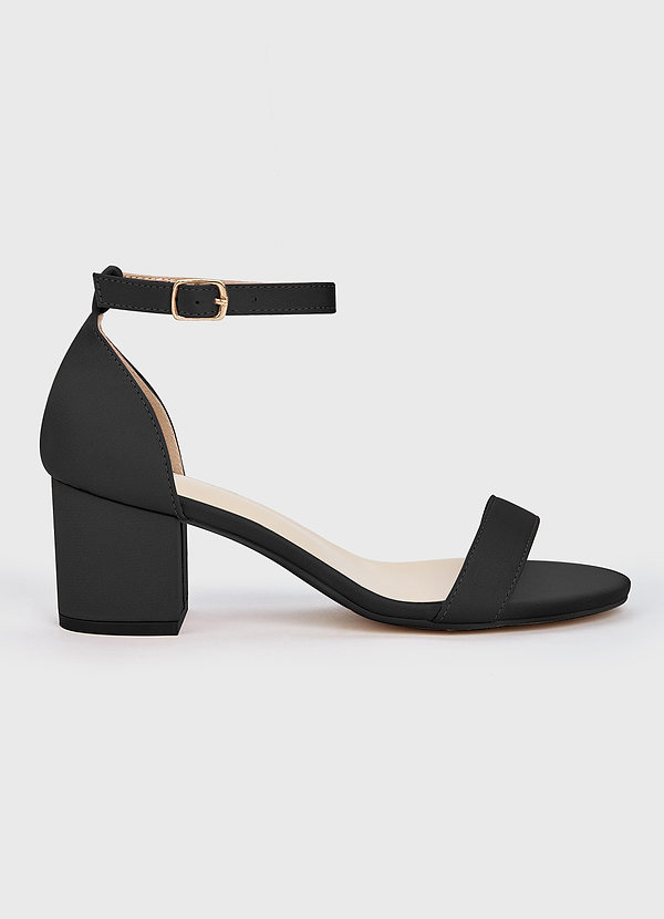 front Matching Color Stretch Satin One Strap Buckle Block Heel Sandals