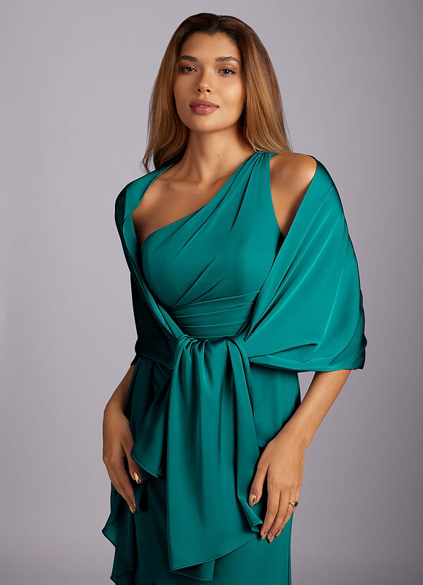 front Azazie Matching Color Aleena Stretch Satin Shawl