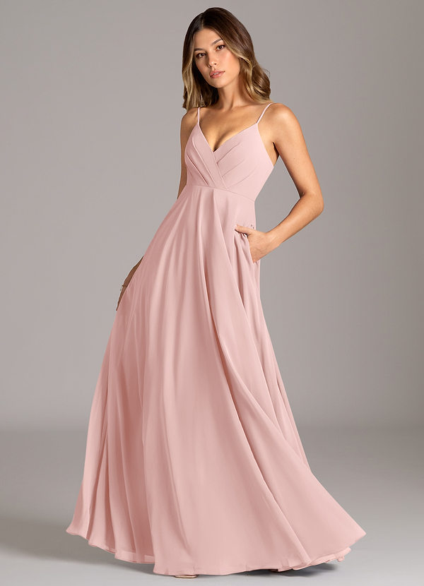 Azazie Amani Abiti da Damigella Abito A-Line in Chiffon Plissettato Rosa Cipria image1