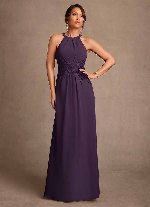 Azazie Georgie Mother of the Bride Dresses Vestido Ameixa de Chiffon de Linha A com Renda image1