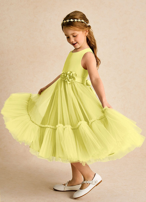 Azazie Miracle Abiti da Ragazza di Fiori Abito A-Line in Raso Opaco Fiocco Canarino image1