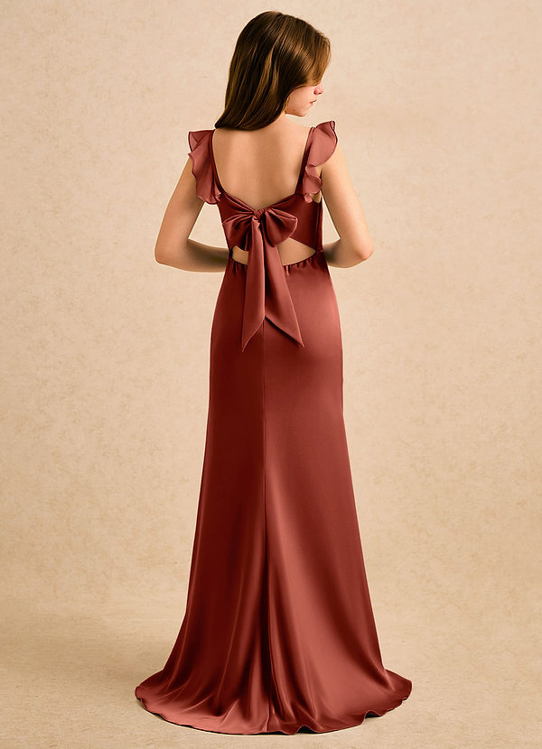 Azazie Novalie Girls Formal Flower Girl Dresses Terracotta Mermaid Bow Stretch Satin Dress image1