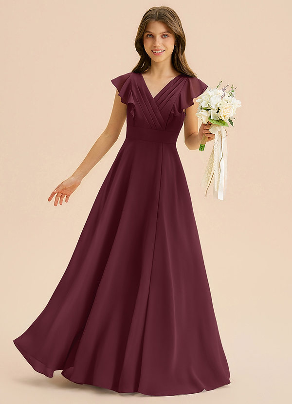 Azazie Anysa Junior Robe Trapèze en Mousseline de soie Rayé Cabernet image1