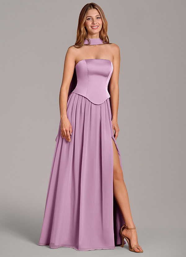 Azazie Cadence Bridesmaid Dresses Wisteria A-Line Corset Stretch Satin Convertible Dress image1