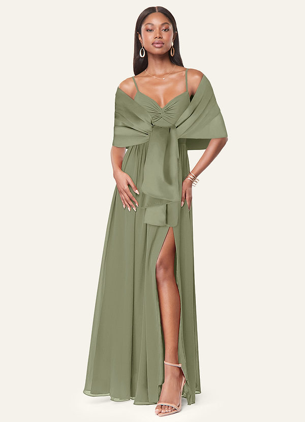 front Azazie Farblich Passender Aleena Schal Aus Mattem Satin