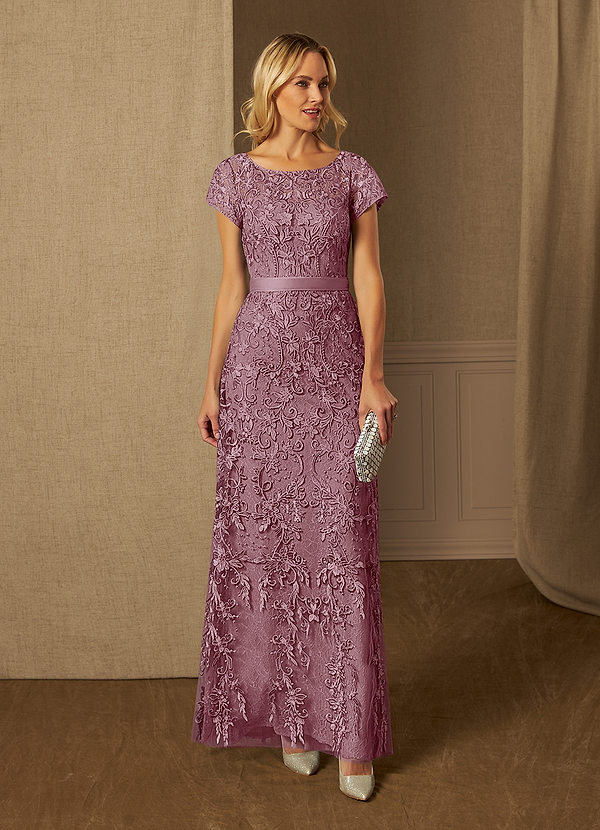 Azazie Dorit Mother of the Brides Dresses Vintage Mauve Sheath Scoop Lace Dress image1