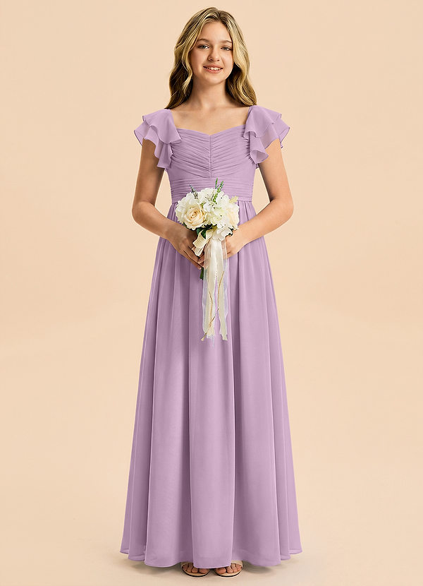 Azazie Anaya Junior Vestido Glicinia de Gasa de Corte en A con Escote corazón image1
