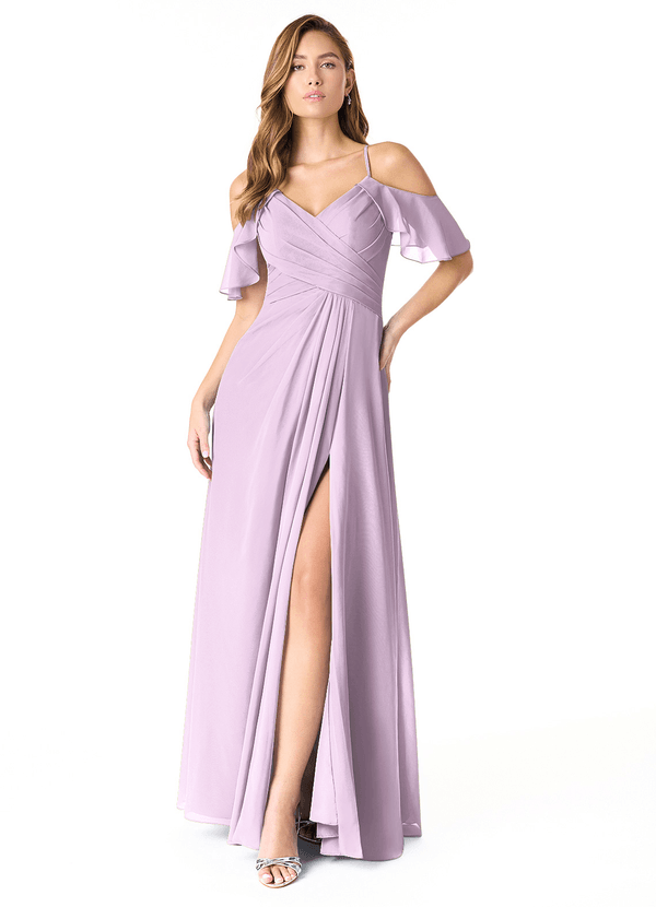 Azazie Dakota Bruidsmeisjes Jurken Jurk van Chiffon met A-Lijn V-hals geplooid Frosted Lila image1