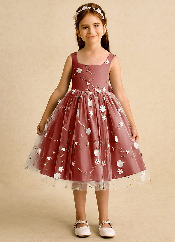 Azazie Bean Flower Girl Dresses Terracotta Ball-Gown Sleeveless Tulle Dress image1