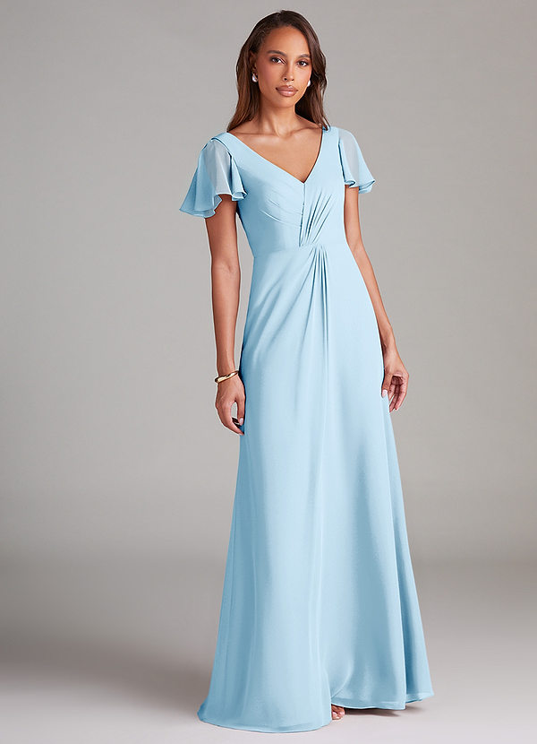 Azazie Soren Bridesmaid Dresses Sky Blue A-Line Ruched Chiffon Dress image1