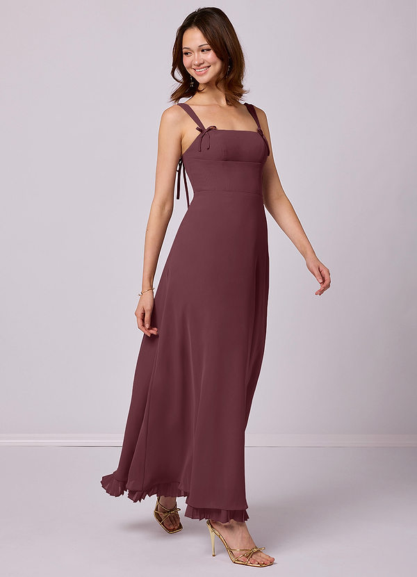 Barbie ♥ Azazie Robes Demoiselle d'honneur Robe Trapèze en Mousseline de soie Plissée Sangria image1
