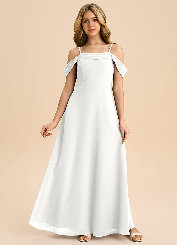 Azazie Anselie Junior Vestido de Blanco de Gasa de Corte en A con Vestidos sin tirantes image1