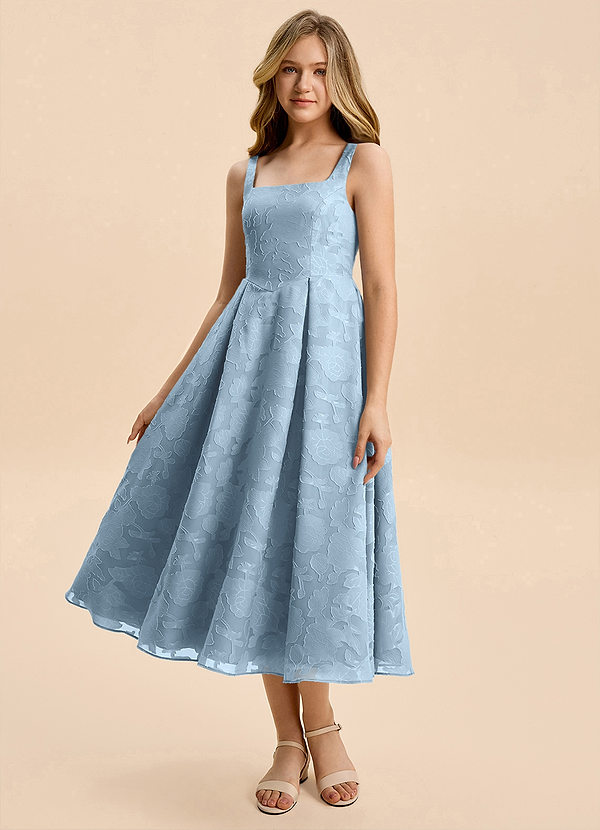 Azazie Amalie Junior Vestido de Azul Cielo de Devorado Floral de Corte en A con Volante image1